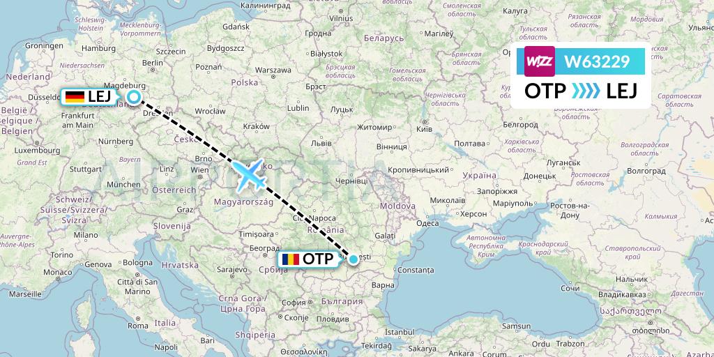 W63229 Wizz Air Flight Map: Bucharest to Leipzig