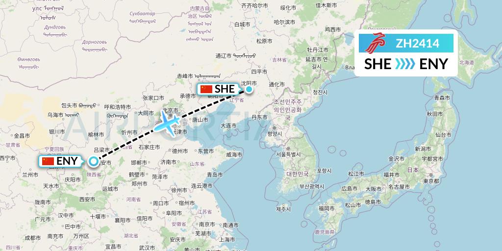 ZH2414 Shenzhen Airlines Flight Map: Shenyang to Yan'an