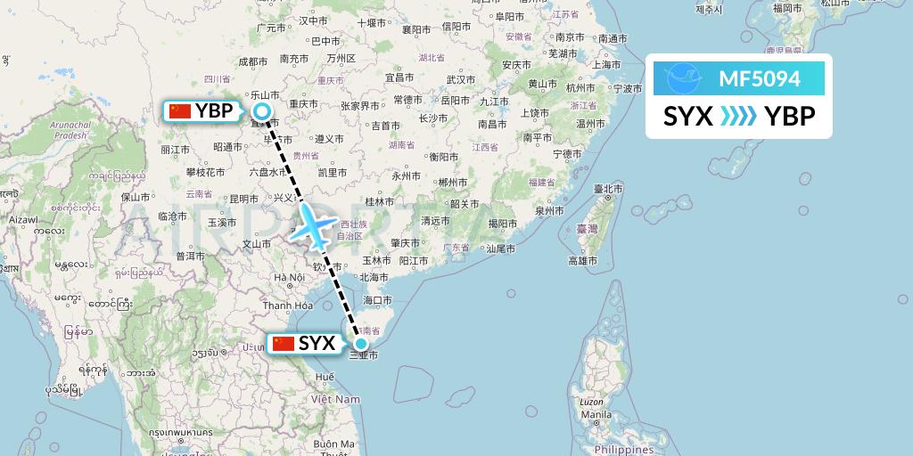 MF5094 Xiamen Airlines Flight Map: Sanya to Yibin
