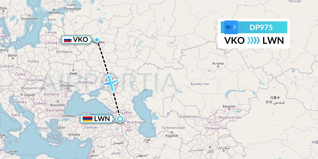 DP975 Pobeda Flight Map: Moscow to Gyumri