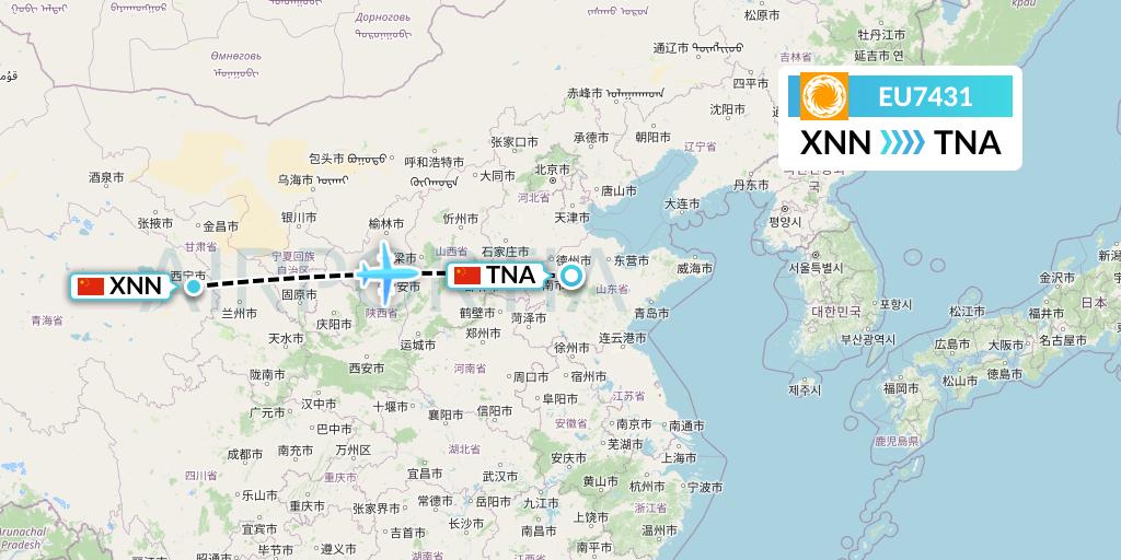 EU7431 Chengdu Airlines Flight Map: Xining to Jinan