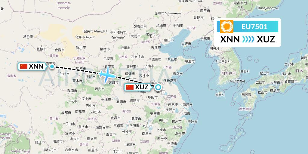EU7501 Chengdu Airlines Flight Map: Xining to Xuzhou