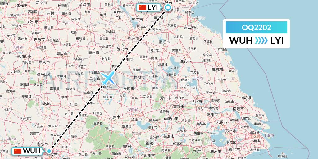 OQ2202 Chongqing Airlines Flight Map: Wuhan to Linyi