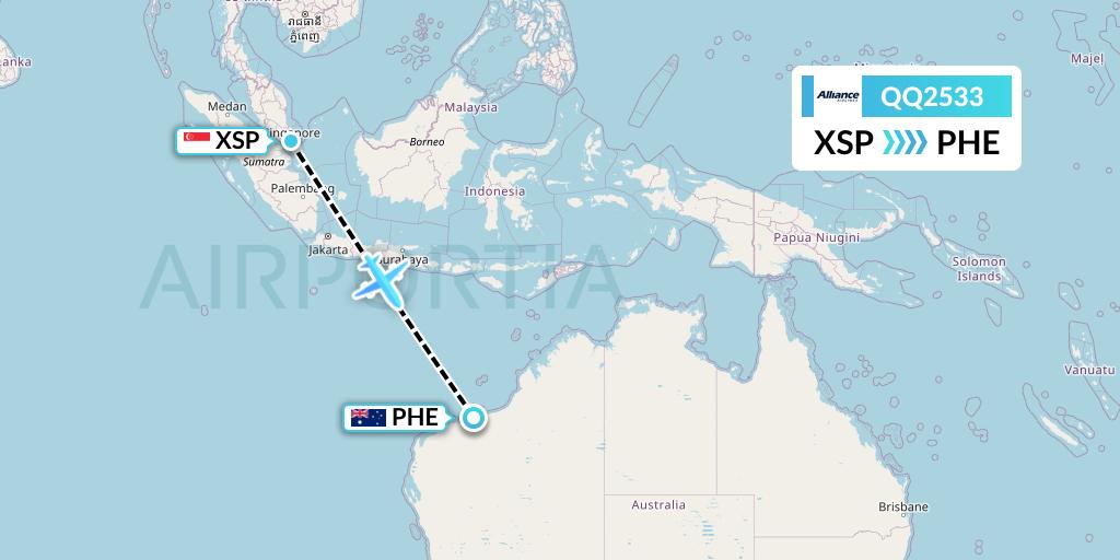 QQ2533 Alliance Airlines Flight Map: Seletar to Port Hedland
