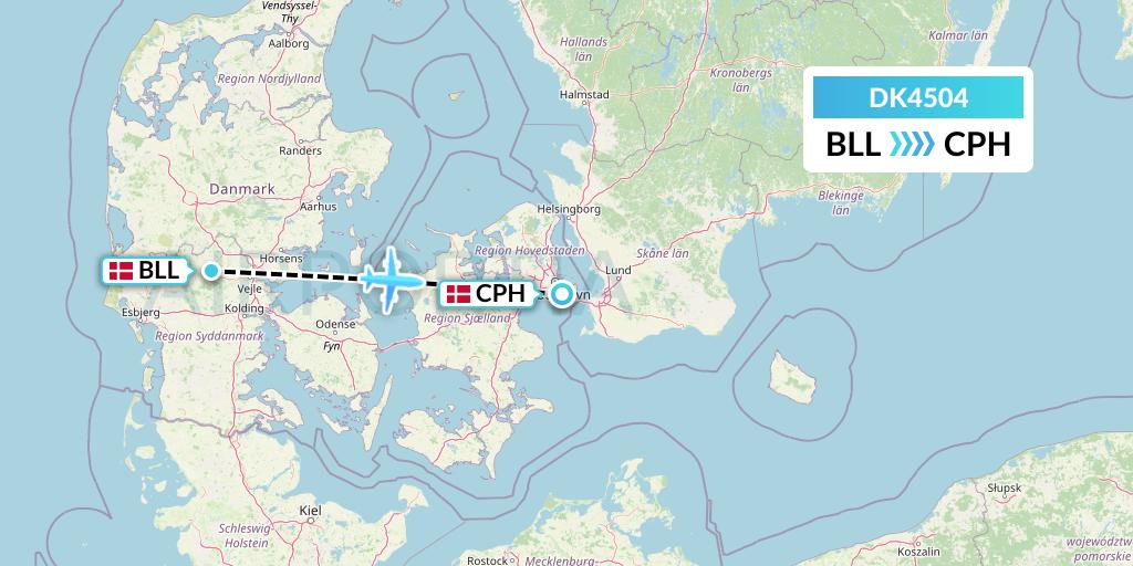 DK4504 Thomas Cook Airlines Scandinavia Flight Map: Billund to Copenhagen