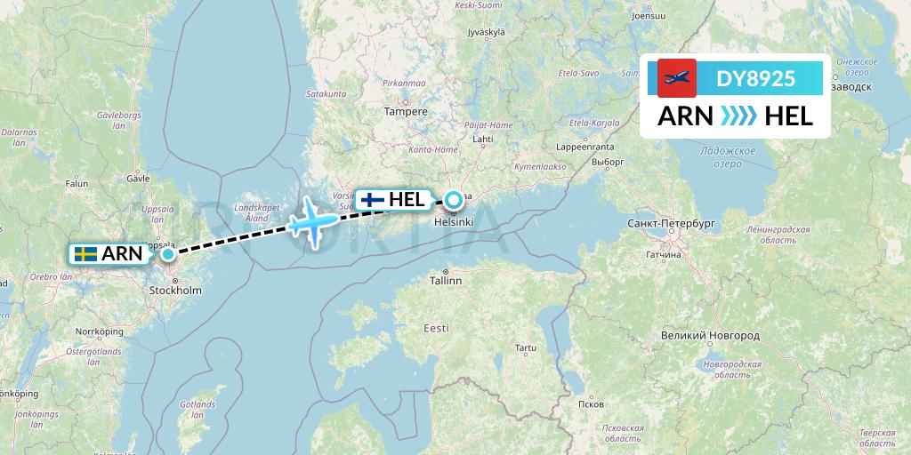 DY8925 Norwegian Flight Map: Stockholm to Helsinki