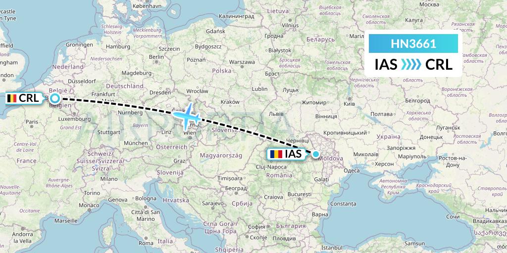 HN3661 Uab Heston Airlines Jsc Heston Airl Flight Map: Iasi to Brussels