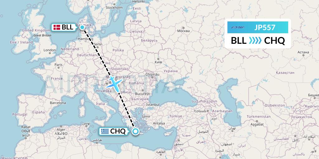 JP557 Adria Airways Flight Map: Billund to Chania