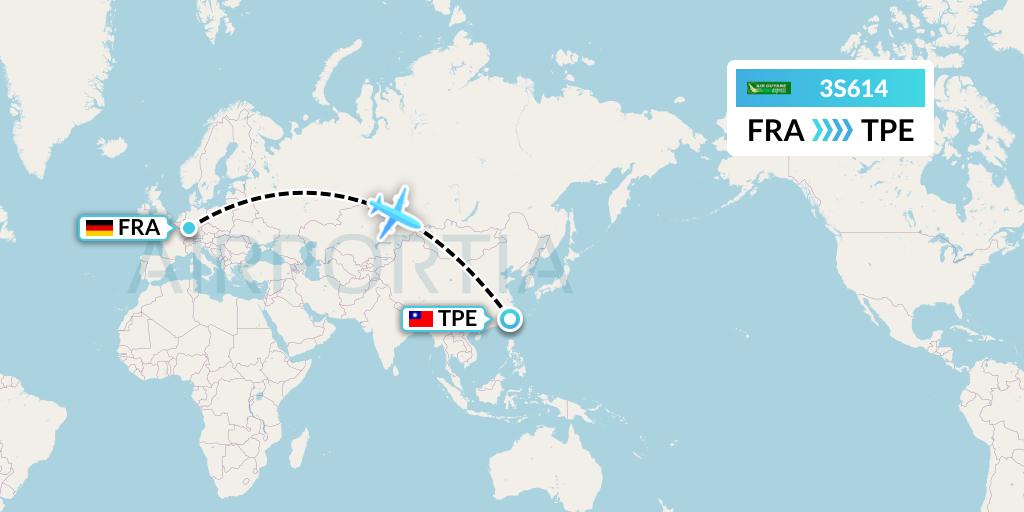 3S614 Air Antilles Express Flight Map: Frankfurt to Taipei
