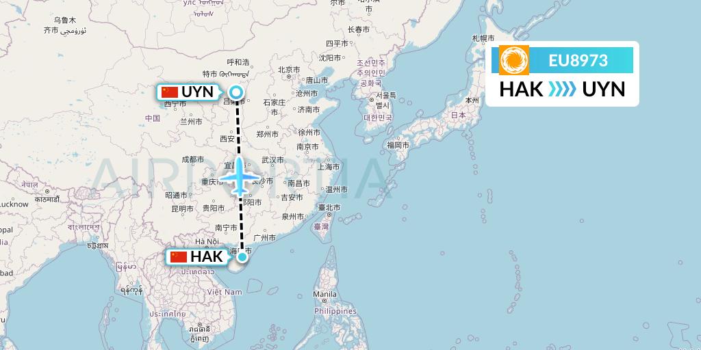EU8973 Chengdu Airlines Flight Map: Haikou to Yulin