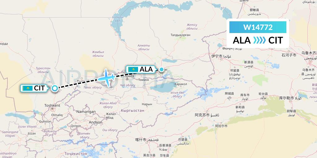 W14772 World Ticket Ltd Flight Map: Almaty to Shymkent