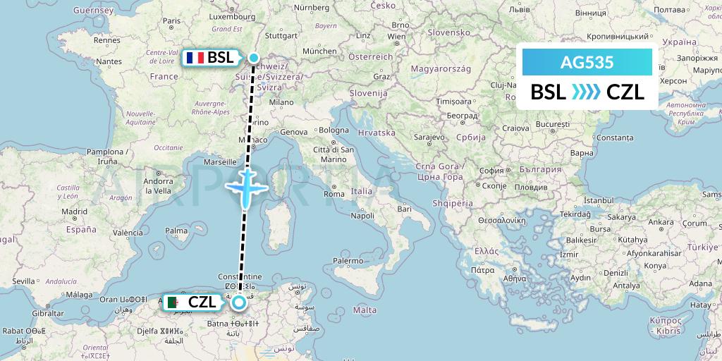 AG535 Aruba Airlines Flight Map: Basel to Constantine