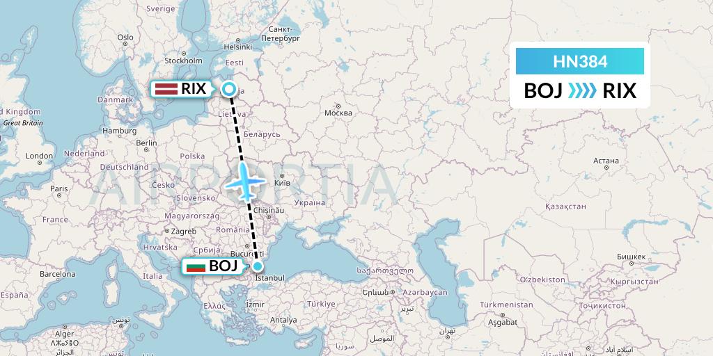HN384 Uab Heston Airlines Jsc Heston Airl Flight Map: Burgas to Riga