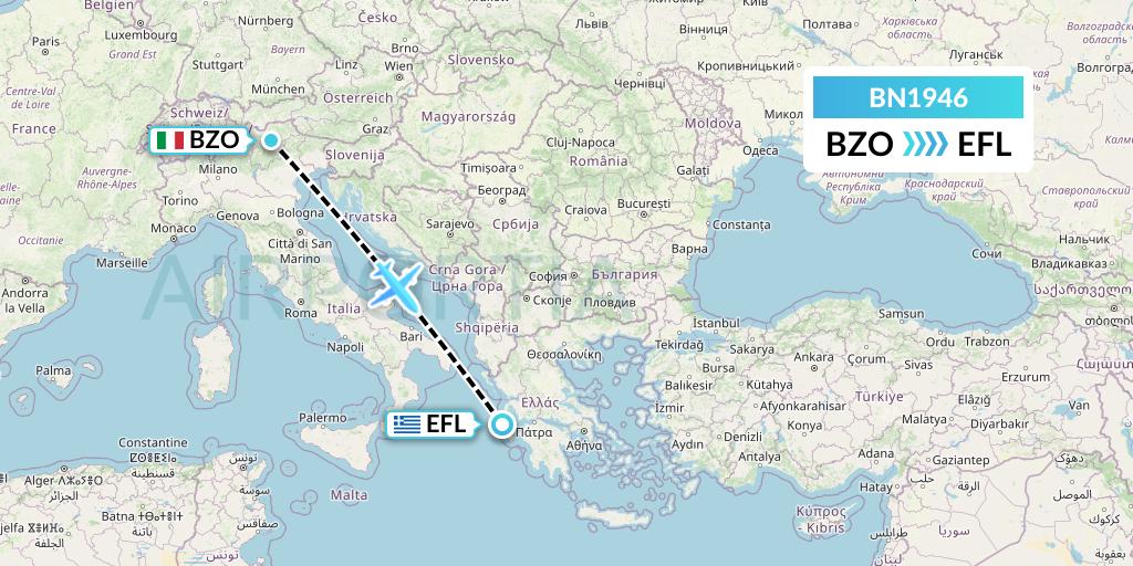 BN1946 Forward Air International Airlines Flight Map: Bolzano to Kefalonia