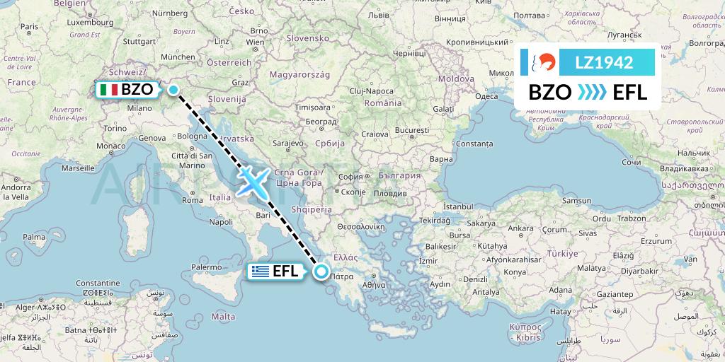 LZ1942 Air Link Flight Map: Bolzano to Kefalonia