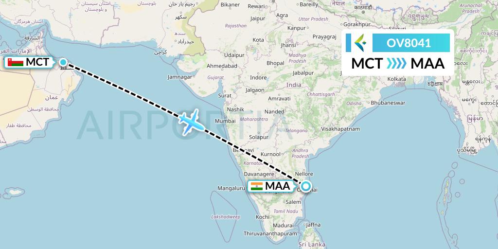 OV8041 SalamAir Flight Map: Muscat to Chennai
