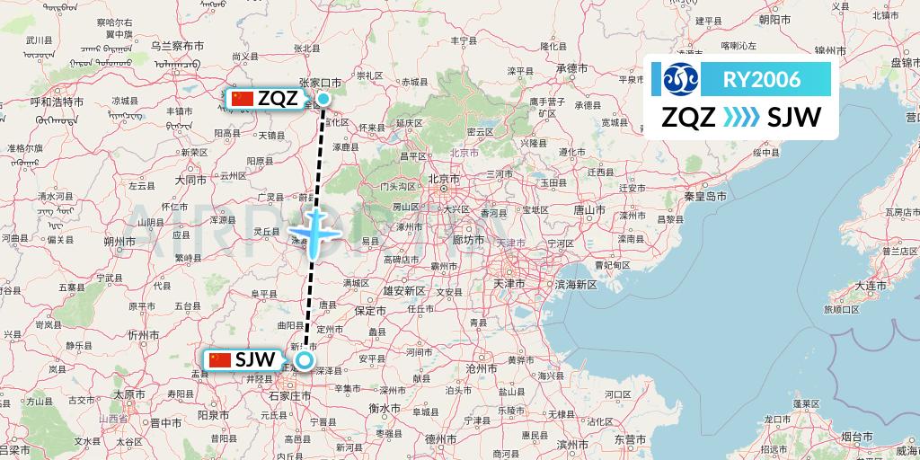 RY2006 Jiangxi Air Flight Map: Zhangjiakou to Shijiazhuang