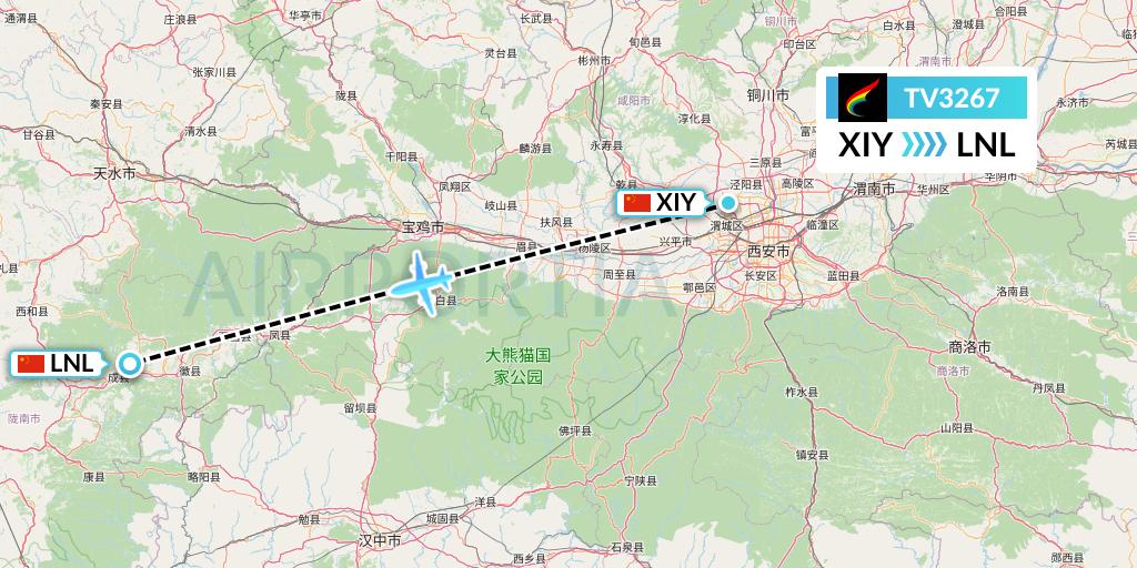 TV3267 Tibet Airlines Flight Map: Xi'an to Tianshui