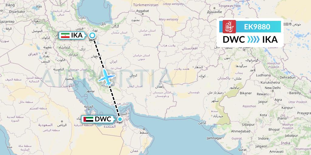 EK9880 Emirates Flight Map: Dubai to Tehran