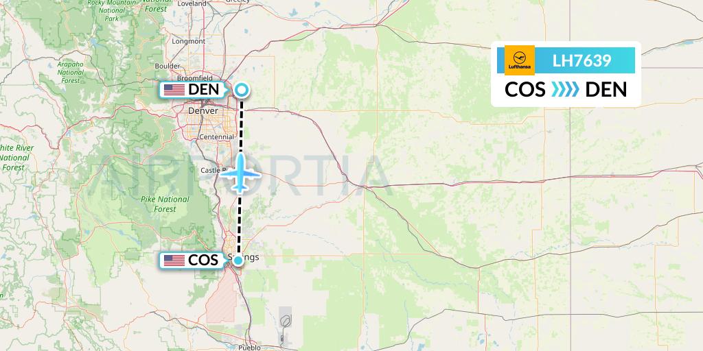 LH7639 Lufthansa Flight Map: Colorado Springs to Denver