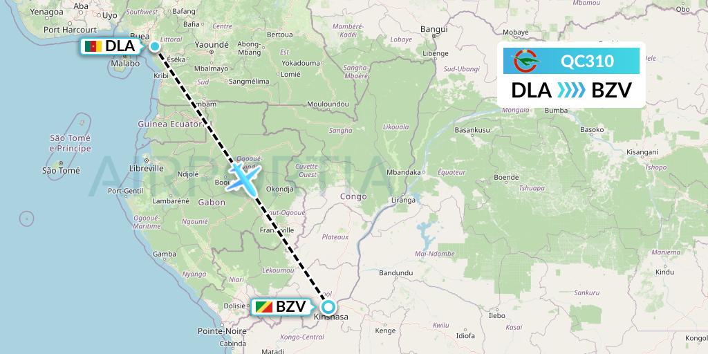QC310 Camair-Co Flight Map: Douala to Brazzaville