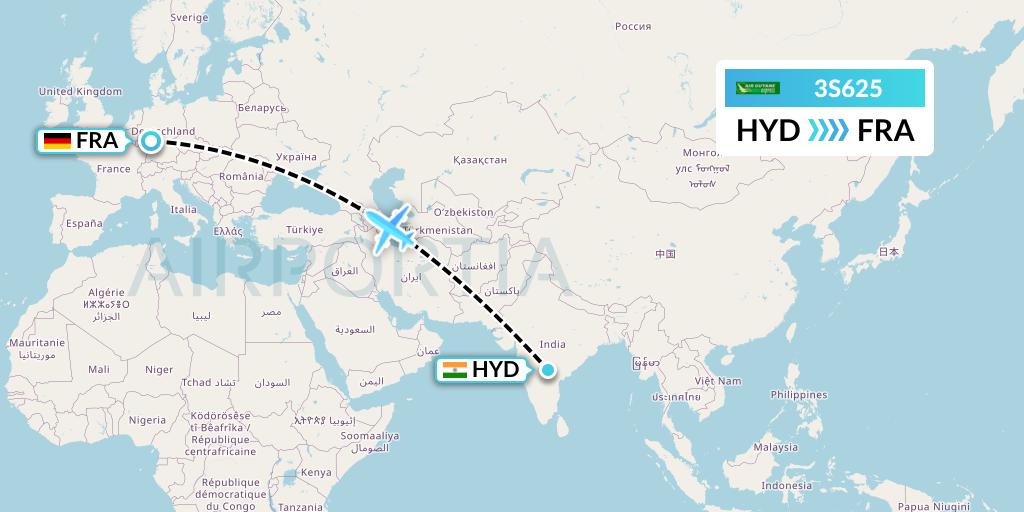 3S625 Air Antilles Express Flight Map: Hyderabad to Frankfurt