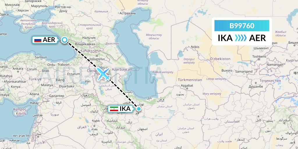 B99760 Iran Air Tours Flight Map: Tehran to Sochi