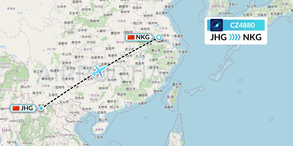 CZ4880 China Southern Airlines Flight Map: Jinghong to Nanjing