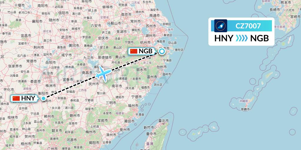 CZ7007 China Southern Airlines Flight Map: Hengyang to Ningbo