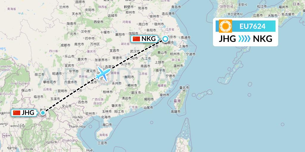 EU7624 Chengdu Airlines Flight Map: Jinghong to Nanjing