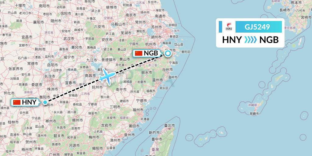GJ5249 Loong Airlines Flight Map: Hengyang to Ningbo