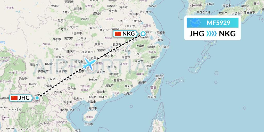 MF5929 Xiamen Airlines Flight Map: Jinghong to Nanjing
