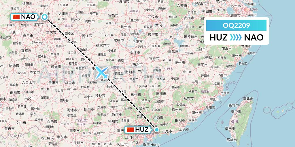 OQ2209 Chongqing Airlines Flight Map: Huizhou to Nanchong