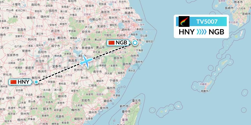 TV5007 Tibet Airlines Flight Map: Hengyang to Ningbo