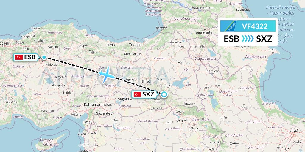 VF4322 ValuAir Flight Map: Ankara to Siirt
