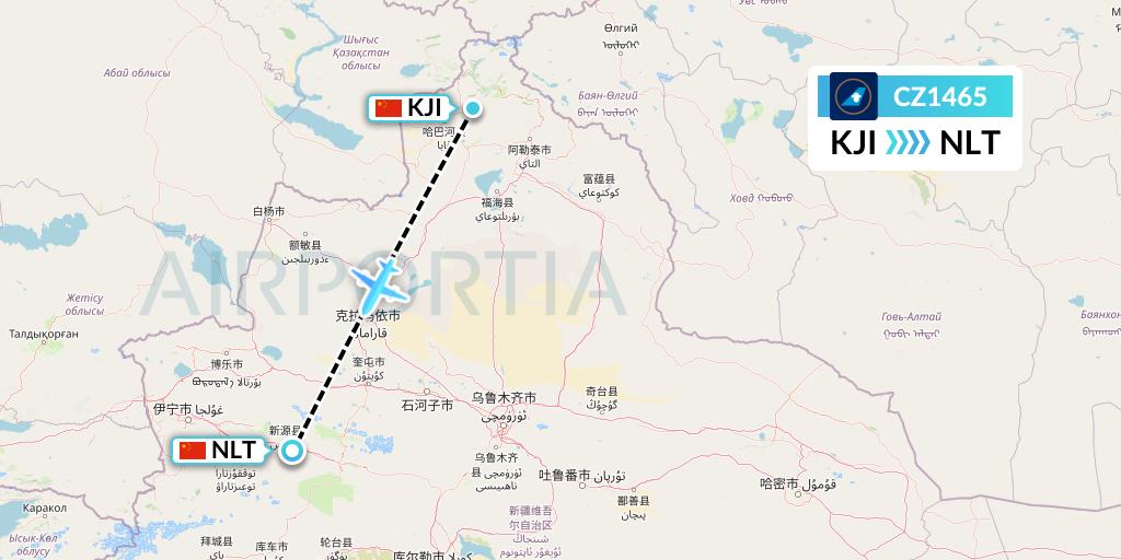 CZ1465 China Southern Airlines Flight Map: Altay to Xinyuan