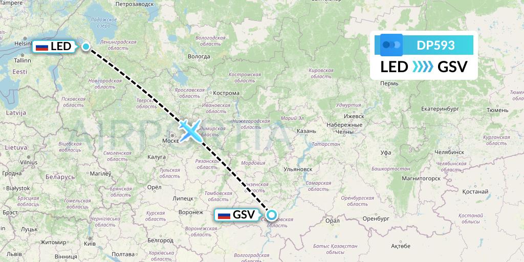 DP593 Pobeda Flight Map: St. Petersburg to Saratov