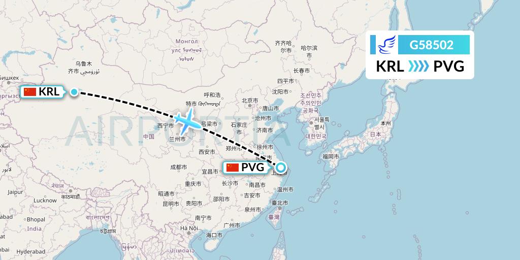 G58502 China Express Airlines Flight Map: Korla to Shanghai