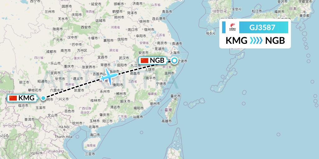 GJ3587 Loong Airlines Flight Map: Kunming to Ningbo