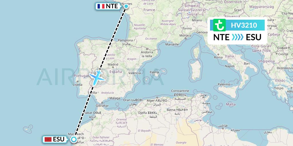 HV3210 Transavia Flight Map: Nantes to Essaouira