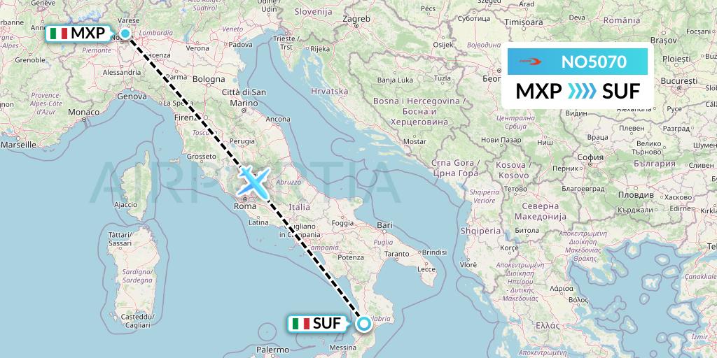NO5070 Neos Flight Map: Milan to Lamezia Terme