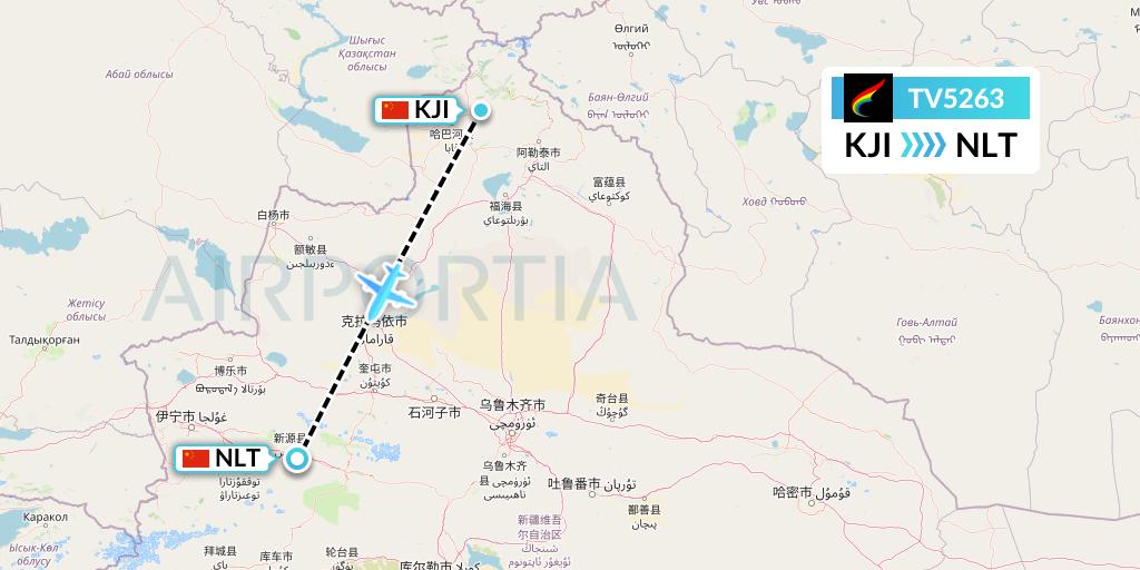 TV5263 Tibet Airlines Flight Map: Altay to Xinyuan
