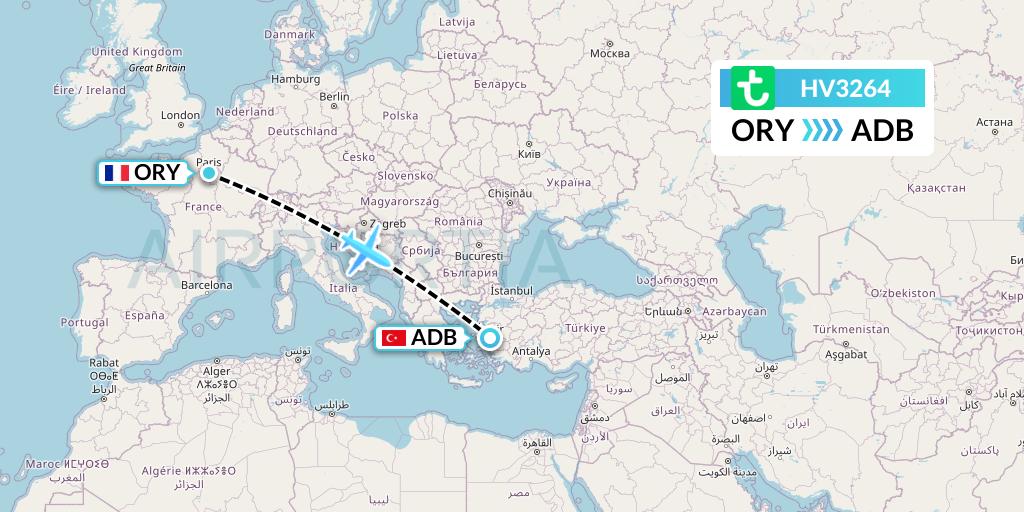 HV3264 Transavia Flight Map: Paris to Izmir