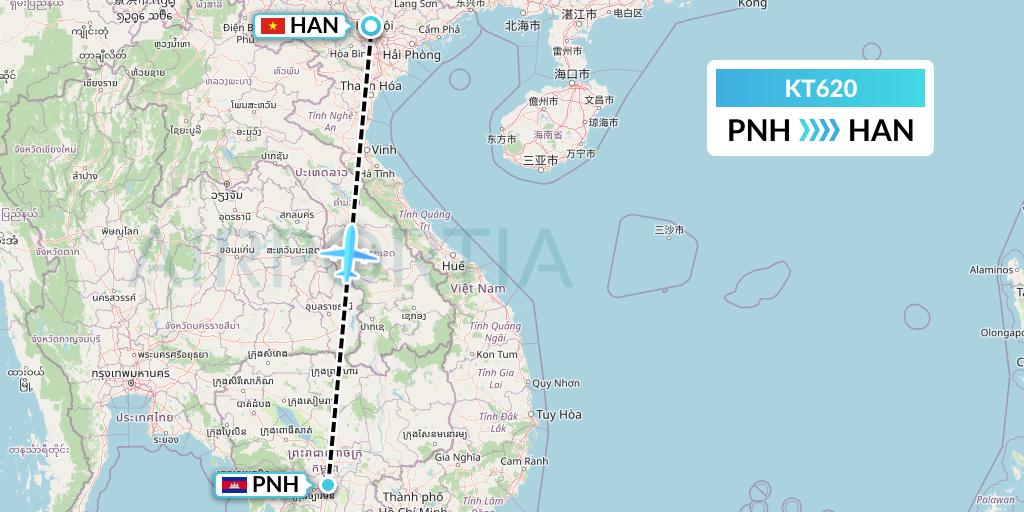 KT620 SiAvia d.o.o. Flight Map: Phnom Penh to Hanoi