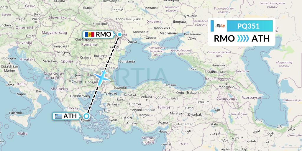 PQ351 SkyUp Airlines Flight Map: Chisinau to Athens