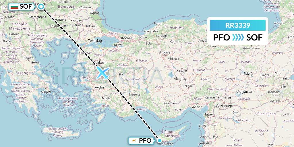 RR3339 Royal Air Force Flight Map: Pafos to Sofia