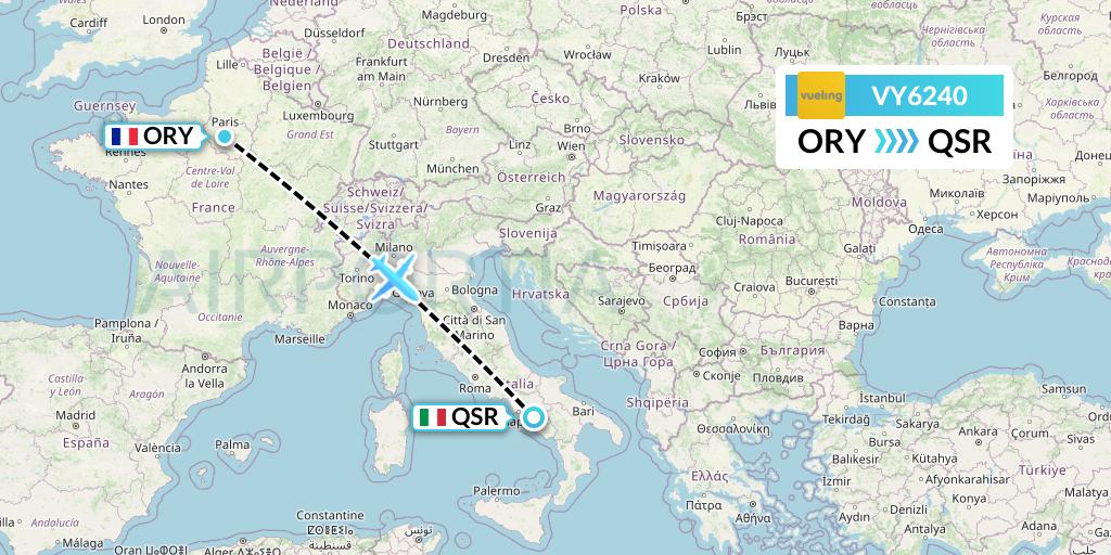 VY6240 Vueling Flight Map: Paris to Salerno