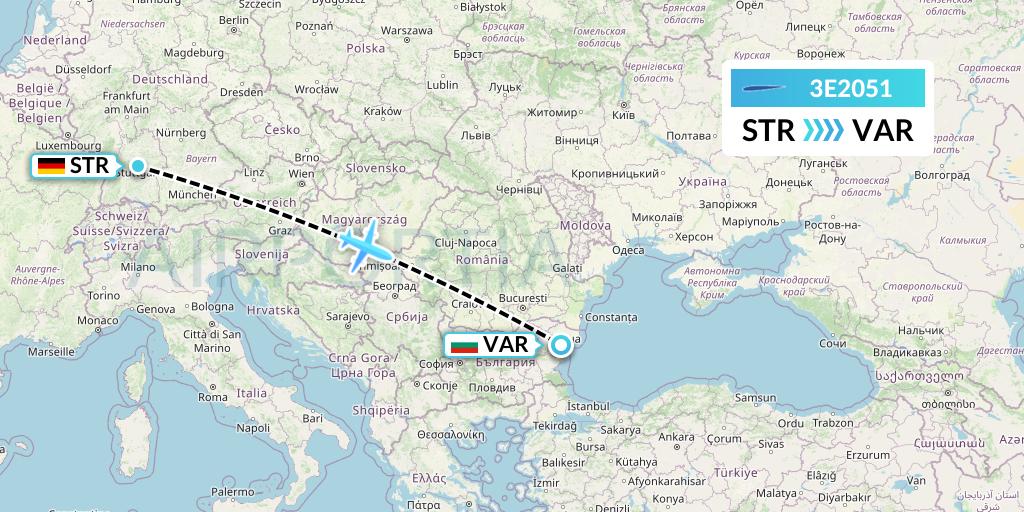 3E2051 Air Choice One Flight Map: Stuttgart to Varna