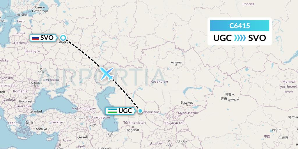 C6415 Capitol Air Express Flight Map: Urgench to Moscow