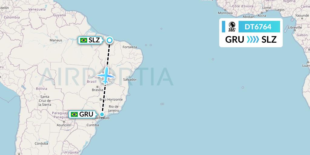 DT6764 TAAG Angola Airlines Flight Map: Sao Paulo to Sao Luis